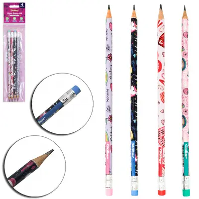 LAPIS GRAFITE HB REDONDO COM BORRACHA COM 4 PECAS 19CM