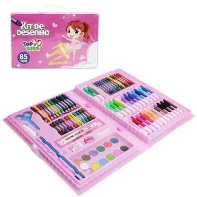 ESTOJO MALETA ESCOLAR BAILARINA COM AQUARELA + GIZ DE CERA E ACESSORIOS TOP KIDS 85 PECAS