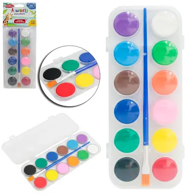 AQUARELA COM 12 CORES VIBRANTES SORTIDAS + PINCEL E ESTOJO
