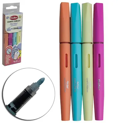 CANETA ACRILICA PINTA TUDO PONTA DOSADORA CORES PASTEL COM 4 PECAS