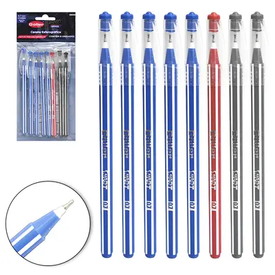 CANETA ESFEROGRAFICA SMART OFFICE AZUL / PRETA / VERMELHA 0.7MM ESCRITA FINA COM 8 PECAS