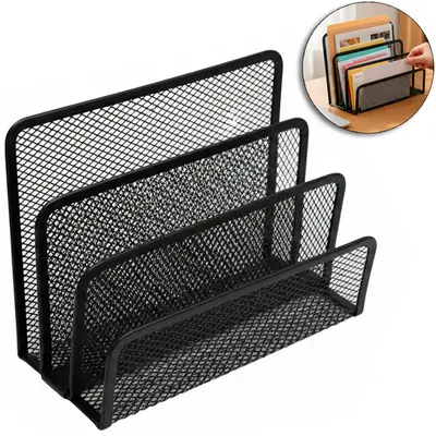 ORGANIZADOR DE MESA DE ESCRITORIO ARAMADO COM 3 DIVISORIAS 17,5X14X8CM