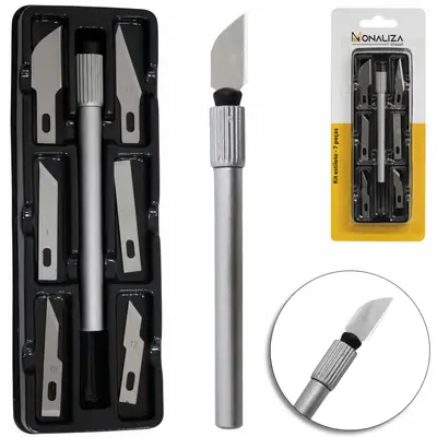ESTILETE DE PRECISAO COM 6 LAMINAS 13CM + ESTOJO NA CARTELA