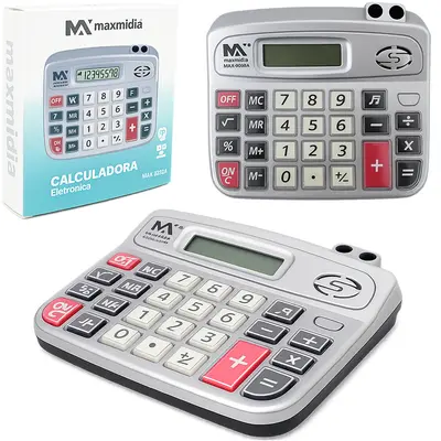 CALCULADORA ELETRONICA 8 DIGITOS BOTAO DE ACRILICO COM PORTA CANETA COM SOM A PILHA MAXMIDIA 14,9X12,8CM