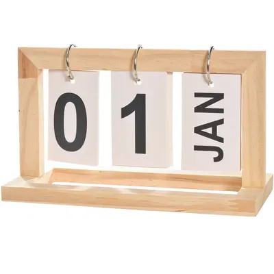 CALENDARIO DE MESA DE MADEIRA RETANGULAR 20X12X9CM