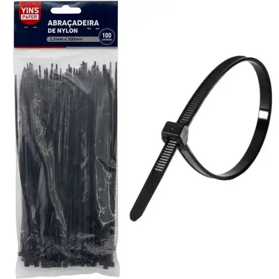 ABRACADEIRA DE NYLON PRETO YINS PAPER COM 100 PECAS 2,5X200MM NA SOLAPA