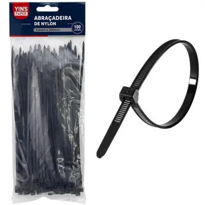 ABRACADEIRA DE NYLON PRETO YINS PAPER COM 100 PECAS 3,6X200MM NA SOLAPA