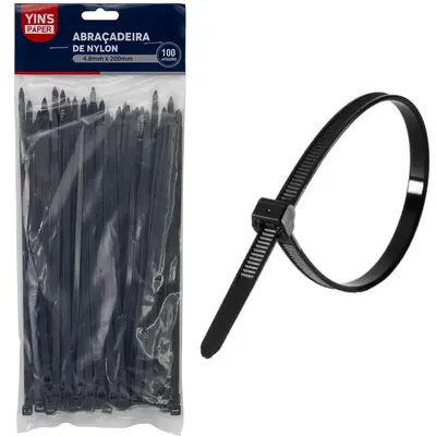 ABRACADEIRA DE NYLON PRETO YINS PAPER COM 100 PECAS 4,8X200MM NA SOLAPA