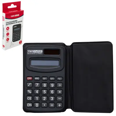 CALCULADORA ELETRONICA 8 DIGITOS DE BOLSO COM CAPA YINS PAPER A BATERIA / SOLAR 10,6X6,7CM