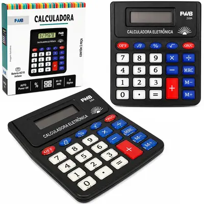 CALCULADORA ELETRONICA 8 DIGITOS BOTAO DE ACRILICO COM SOM A BATERIA 12,5X11,5CM