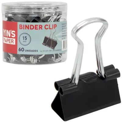PRENDEDOR DE PAPEL BINDER MINI DE METAL YINS PAPER COM 60 PECAS 15MM 2,5X1,5CM NO POTE