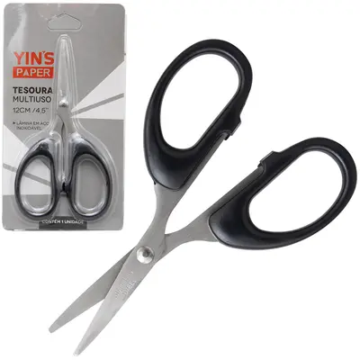TESOURA MULTIUSO DE INOX YINS PAPER 4,5'' 12CM NA CARTELA