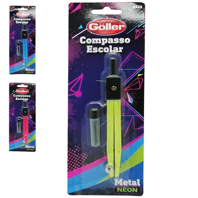 COMPASSO ESCOLAR DE METAL NEON COLORS COM REFIL
