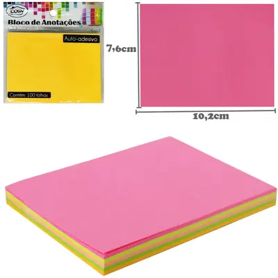 BLOCO DE ANOTACAO STICKER ADESIVO RETANGULAR COM 100 FOLHAS COLORS 10,2X7,6CM