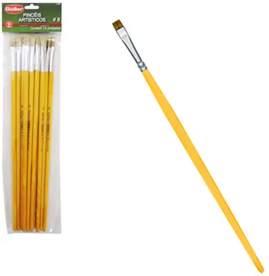 PINCEL ARTISTICO PONTA RETA Nº8 COM 12 PECAS 26CM NA SOLAPA