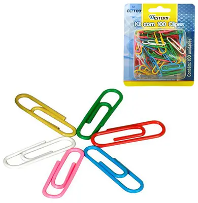CLIPS DE METAL OVAL COLORIDO COM 100 PECAS 28MM NA CARTELA