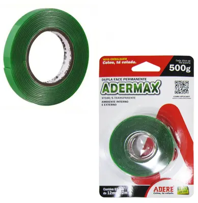 FITA ADESIVA DUPLA FACE DE GEL TRANSPARENTE ADERMAX 12MMX2M