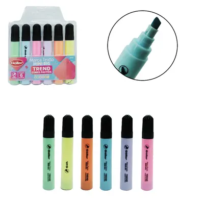 CANETA MARCA TEXTO MINI BIG TREND PASTEIS COM 6 PECAS
