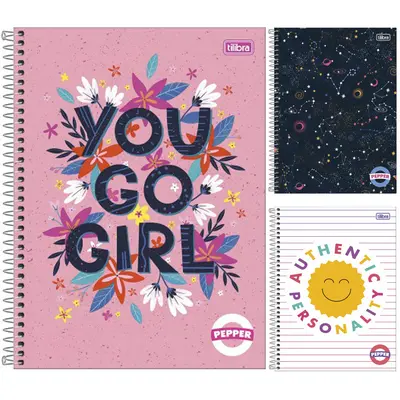 CADERNO PEPPER UNIVERSITARIO FEMININO (1X1) 80 FOLHAS
