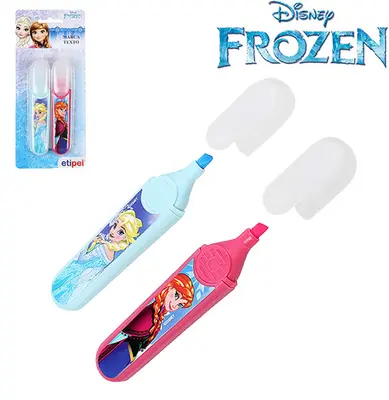 CANETA MARCA TEXTO INFANTIL AZUL/ROSA COM 2 PECAS FROZEN NA CARTELA