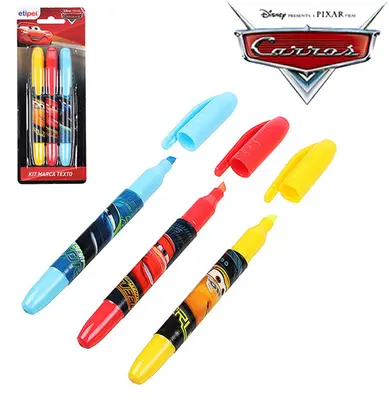 CANETA MARCA TEXTO INFANTIL COLORS COM 3 PECAS CARROS NA CARTELA