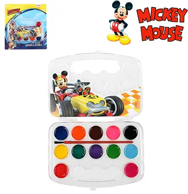 AQUARELA COM 12 CORES SORTIDAS + PINCEL 22X15CM MICKEY NA CARTELA