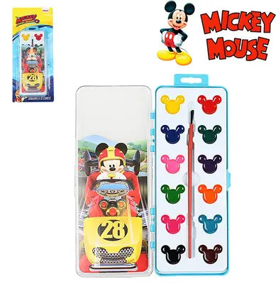 AQUARELA COM 12 CORES SORTIDAS + PINCEL MICKEY 22X9CM NA CARTELA