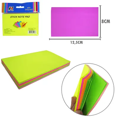 BLOCO DE ANOTACAO STICKER ADESIVO RETANGULAR COM 100 FOLHAS COLORS 12,5X8CM