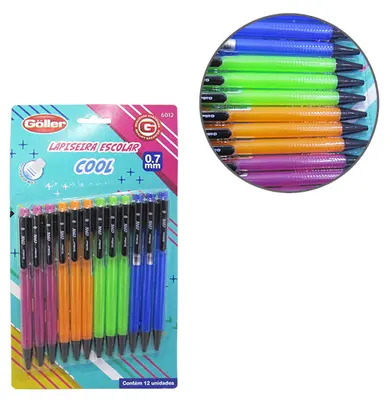 LAPISEIRA COOL COLORS 0.7MM COM BORRACHA COM 12 PECAS NA CARTELA