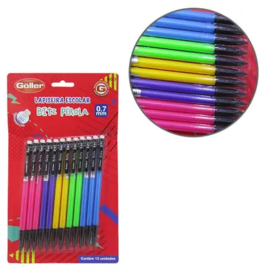 LAPISEIRA BITZ PEROLA COLORS 0.7MM COM BORRACHA COM 12 PECAS NA CARTELA