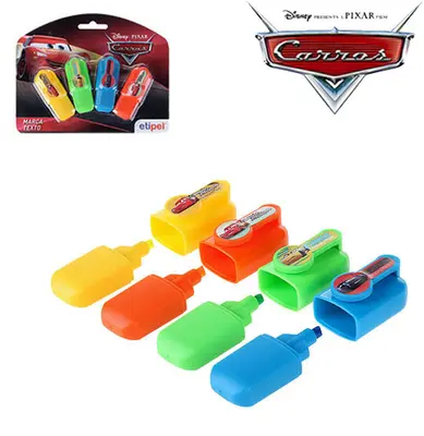 MARCA TEXTO MINI INFANTIL COLORS COM 4 PECAS CARROS NA CARTELA