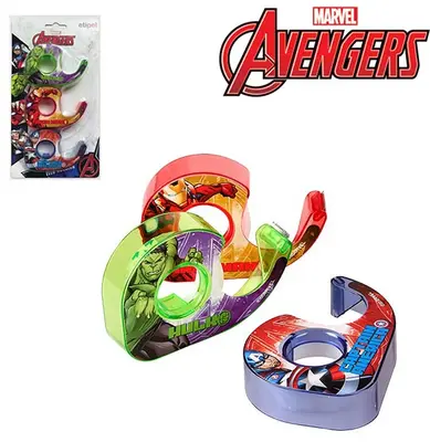 FITA ADESIVA COM 3 PECAS 8M + 3 SUPORTES COLORS VINGADORES/AVENGERS NA CARTELA