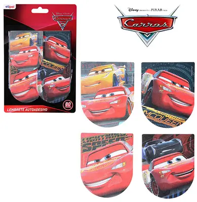 BLOCO DE ANOTACAO STICKER ADESIVO COM 80 FOLHAS CARROS 8X6,5CM NA CARTELA