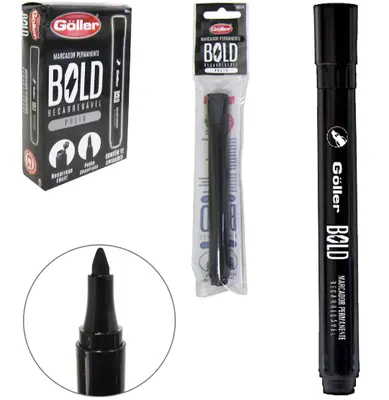 MARCADOR PERMANENTE RECARREGAVEL PRETO BOLD COM 12 PECAS NA CAIXA