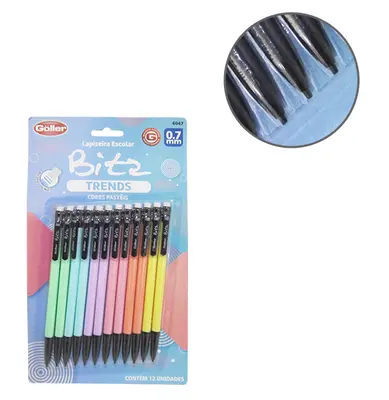 LAPISEIRA BITZ TRENDS COLORS 0.7MM COM BORRACHA COM 12 PECAS