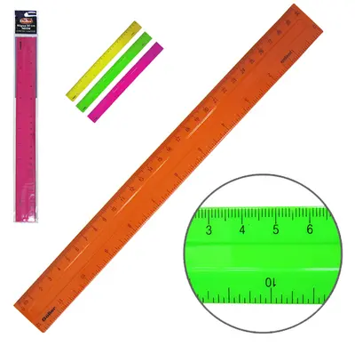 REGUA ESCOLAR DE PLASTICO NEON COLORS 30CM NA SOLAPA