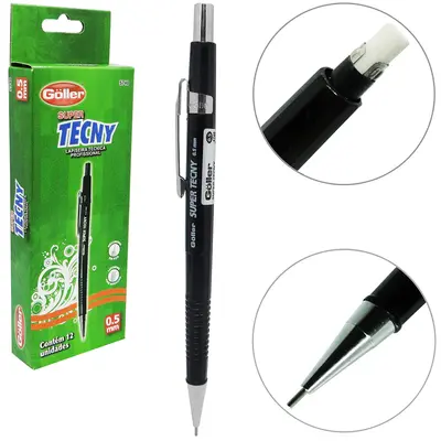 LAPISEIRA TECNICA SUPER TECNY PROFISSIONAL 0.5MM COM BORRACHA COM 12 PECAS