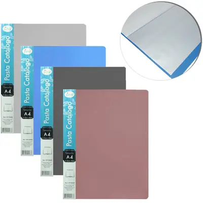 PASTA CATALOGO A4 DE PLASTICO COM 30 ENVELOPES PARA 60 FOLHAS MULTIUSO 31,5X23CM