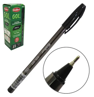 CANETA ESFEROGRAFICA PRETA GOL 0.7MM ESCRITA FINA COM 25 PECAS NA CAIXA