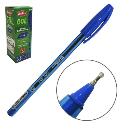 CANETA ESFEROGRAFICA AZUL GOL 0.7MM ESCRITA FINA COM 25 PECAS