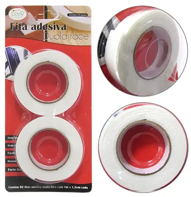 FITA ADESIVA DUPLA FACE DE ESPUMA COM 2 PECAS 15MMX1M NA CARTELA
