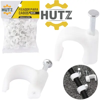 FIXADORES PARA CABO / FIOS COAXIAL HUTZ BRANCO COM 100 PECAS 9MM
