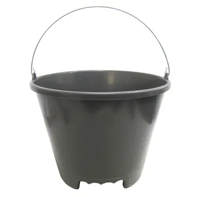 BALDE DE PEDREIRO DE PLASTICO REDONDO CINZA COM APOIO E ALCA DE METAL 12L 25X32CM DE Ø