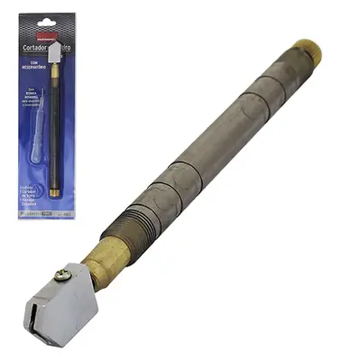 MARCADOR E CORTADOR DE VIDRO PROFISSIONAL COM RESERVATORIO + BISNAGA DOSADORA 17CM