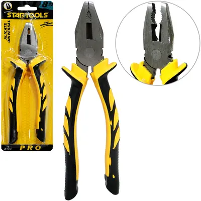 ALICATE UNIVERSAL 8'' CABO EMBORRACHADO AMARELO/PRETO PRO NA CARTELA