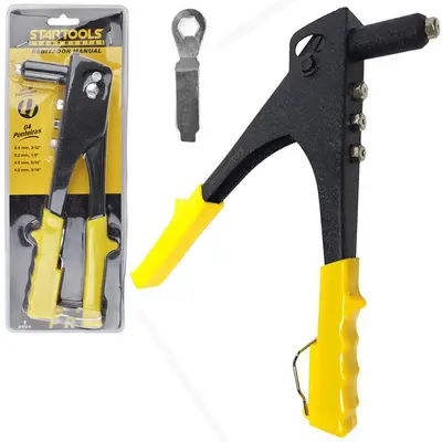 ALICATE REBITADOR 9,5'' COM 4 PONTAS + CHAVE E TRAVA CABO AMARELO/PRETO PRO