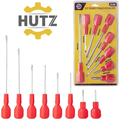 JOGO DE CHAVE DE FENDA E PHILIPS CABO PLASTICO HUTZ 8 PECAS
