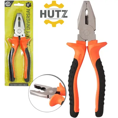 ALICATE UNIVERSAL 8'' 11MM CABO EMBORRACHADO LARANJA / PRETO HUTZ