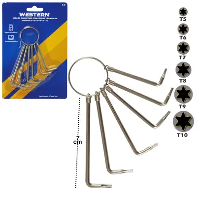 JOGO DE CHAVE TORX CROMADA COM 6 PECAS NA CARTELA