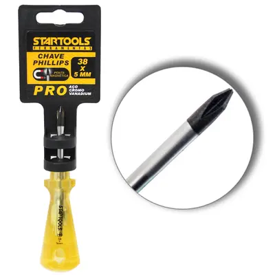 CHAVE TOCO PHILIPS ACO CROMO VANADIO COM PONTA IMANTADA CABO TRANSLUCIDO PRO AMARELO 38X5MM UND